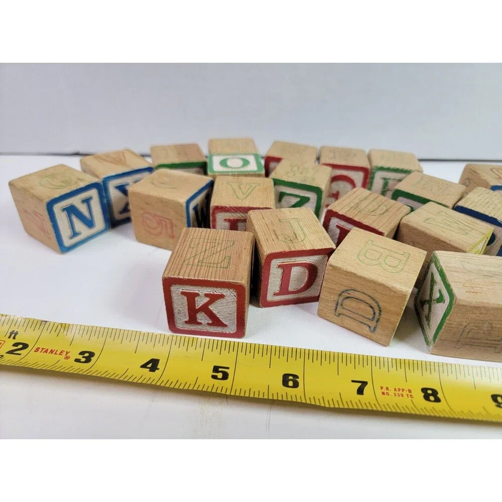 Wooden Alphabet ABC Blocks Vintage Style Colored Letter Learning Toy Lot